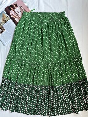 Paul & Joe Green Floral Tiered Maxi Skirt